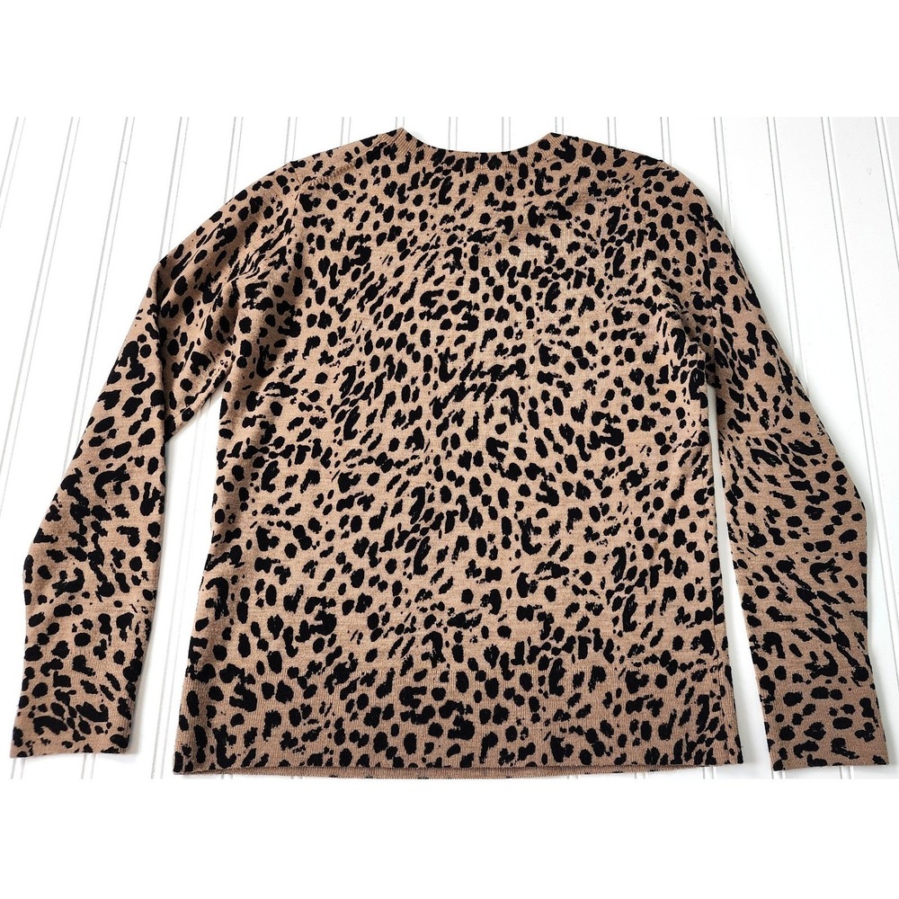 Banana Republic Leopard Print 100% Merino Wool Crewneck Sweater Tan Black Size S - Picture 4 of 9